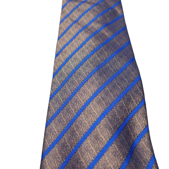 Pierre Carding Blue Striped Neck Tie - Gray / Silver - 100% Silk - Picture 3 of 5